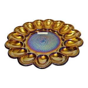 11" Vintage Amber Carnival/Indiana Glass Deviled Egg Plate/Platter
